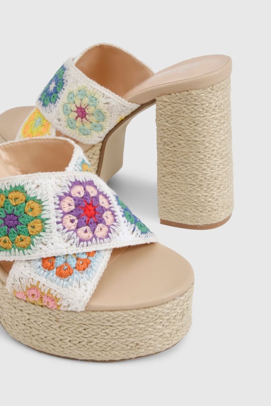 Crochet Crossover Cork Heeled Mules We'll make sure your shoes keep you one stylish step ahead of the crowdWhether you're keeping it simple in sliders, living the high life in heels or joining the fash pack in flatforms, you'll be heading to shoe heaven with our fashion-forward footwear collection. Boots are your day-to-night bestfriend, giving a floral dress that tough twist - add a biker jacket for even more attitude. Find your summer feet in jelly sandals and enjoy balmy nights in block heels.