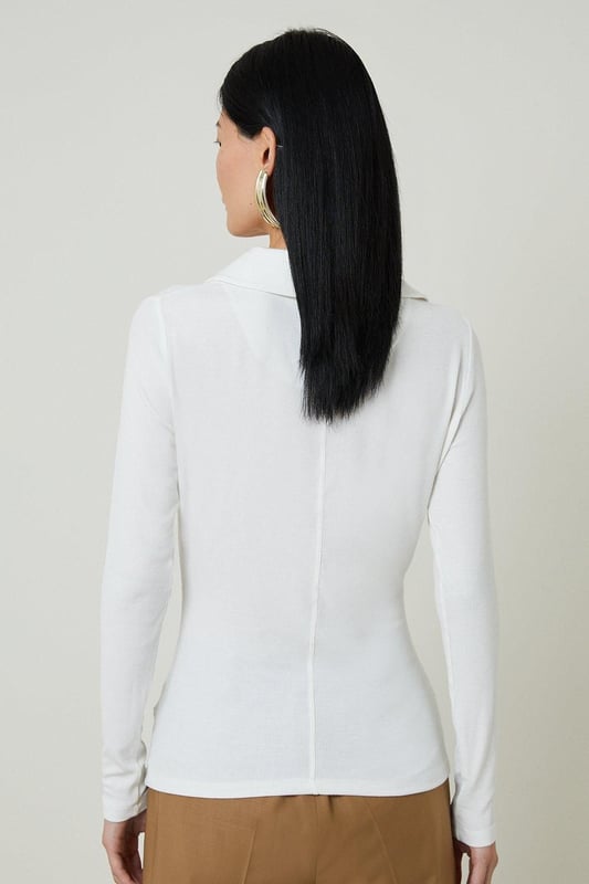 Viscose Rib Jersey Long Sleeve Collared Top