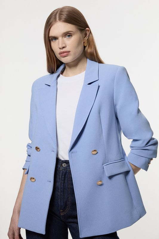 KAREN MILLEN ストレッチ ダブルブレスト ブレザー 長袖 Compact Stretch Essential Tailored Doubled Breasted Blazer