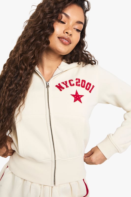 NYC Applique Zip Hoodie and Short Tracksuit