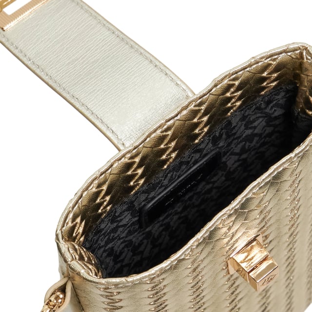 Dune Accessories Keystone - Woven Cross Body Turn Lock Purse Treat yourself to timeless style with the Keystone Cross-Body Bag.Perfectly sized for your small essentials, this versatile micro bag is crafted with a classic woven finish that adds texture and elegance to any outfit. The chic chain strap and gold-tone branding elevate your everyday look, while the signature turn-lock fastening and printed lining provide both function and flair. Compact yet statement-making, Keystone is your go-to companion for effortless sophistication.