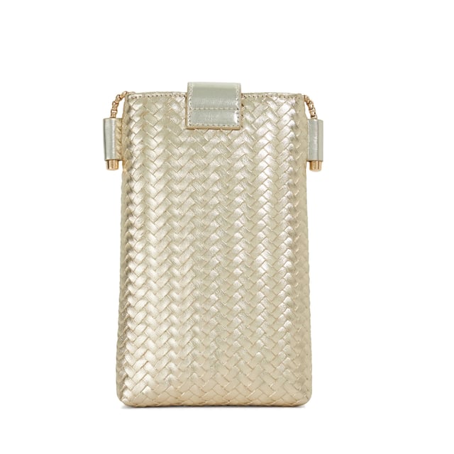 Dune Accessories Keystone - Woven Cross Body Turn Lock Purse Treat yourself to timeless style with the Keystone Cross-Body Bag.Perfectly sized for your small essentials, this versatile micro bag is crafted with a classic woven finish that adds texture and elegance to any outfit. The chic chain strap and gold-tone branding elevate your everyday look, while the signature turn-lock fastening and printed lining provide both function and flair. Compact yet statement-making, Keystone is your go-to companion for effortless sophistication.
