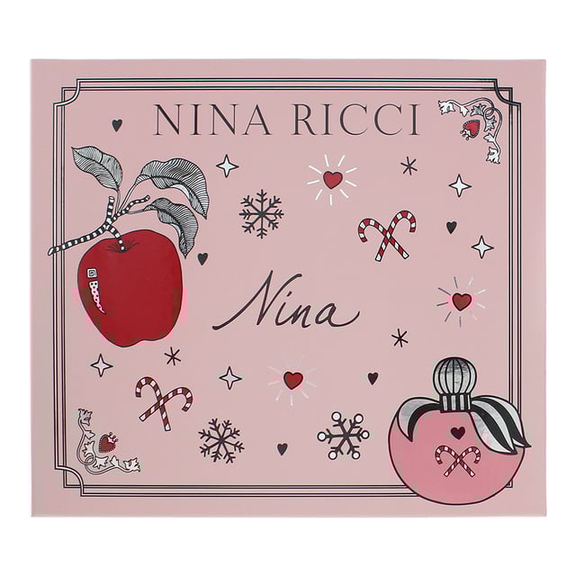 Launched in 2006 Nina, is a floral fruity fragrance for women, from Nina Ricci. The fragrance was created by the team of the team of Olivier Cresp, Jacques Cavallier and Christian Dussoulier, all three of whom are Master Perfumers, who worked together to replace the original Nina from 1987.
The fragrance has top notes of Amalfi Lemon and Lime; middle notes of Granny Smith Apple, Praline, Peony and Datura; and base notes of Apple Tree, Musk and Virginia Cedar. The fragrance is really built around the Apple note, which is fresh, crisp, sweet and slightly tart. The sweet qualities of the apple are amplified by the sweetness of the Praline making this very sweet, yet deliciously edible. As well as the candied apple like accord of the Praline and Apple, the fragrance also has some under-lying floral notes from the Peony and Datura notes. Due to the Fruitiness and the fresh nature of the fragrance, it is very much a Spring and Summer fragrance.
This gift set brings together the fragrance in an Eau De Toilette (50ml bottle) and a body lotion (75ml), which not only leaves skin smelling great but also feeling soft.