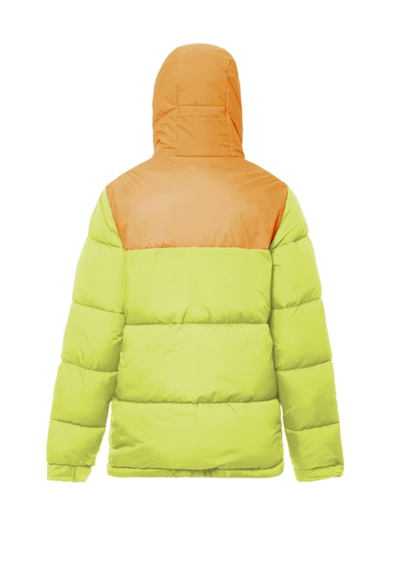 Mymo Gewatteerd gewatteerd jack Dames Zure limoen abrikoos Nu komt kleur in het spel. De gewatteerde pufferjassen van myMo ATHLSR zorgen met hun tweekleurige look voor een winterhighlight. Uitgerust met een capuchon, zijzakken met ritssluiting, verstelbare manchetten en een elastisch trekkoord in de zoom, kan het trendy ontwerp je op een ontspannen manier beschermen tegen lage temperaturen. Het synthetische vulmateriaal isoleert – ook zonder toevoeging van dierlijke producten. Jas