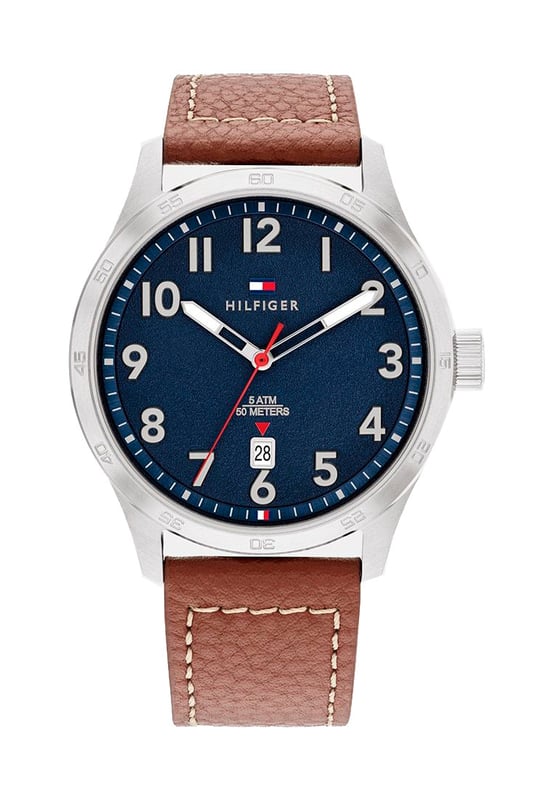 Tommy Hilfiger 1710559 - Reloj para hombre cuarzo acero inoxidable&bull; material: acero inoxidable&bull; cristal: min&egrave;ral&bull; pulsera: cuero&bull; correa: plateado&bull; resistencia al agua: 50 m (5 ATM)&bull; tama&ntilde;o de la caja: 43 mm