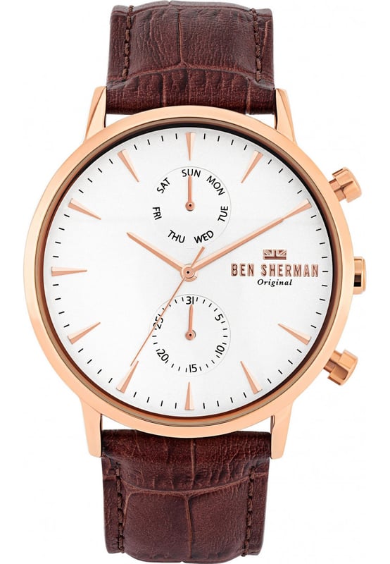 Ben Sherman WB041TRG - Damenuhr Quarz aus Edelstahl• Material: Edelstahl• Glas: Mineral• Armband: Leder• Farbe: Silber• Wasserbeständigkeit: 0 m (0 ATM)• Gehäusegröße: 43 mm