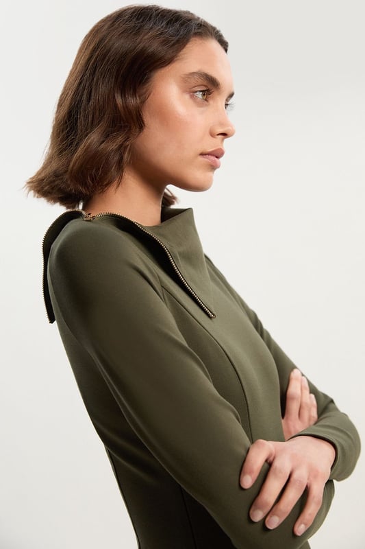 Ponte Envelope Neck Dress With Zip Split Detail Ponte Envelope Neck Dress With Zip Split Detail