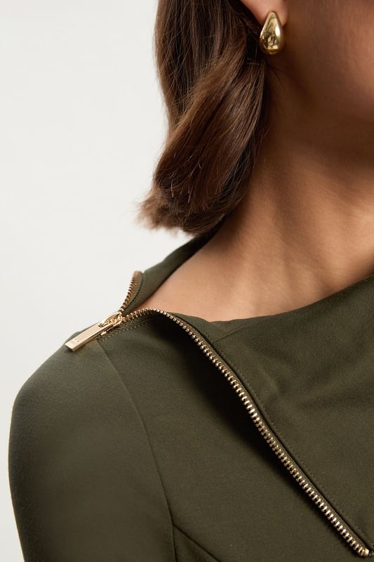 Ponte Envelope Neck Dress With Zip Split Detail Ponte Envelope Neck Dress With Zip Split Detail