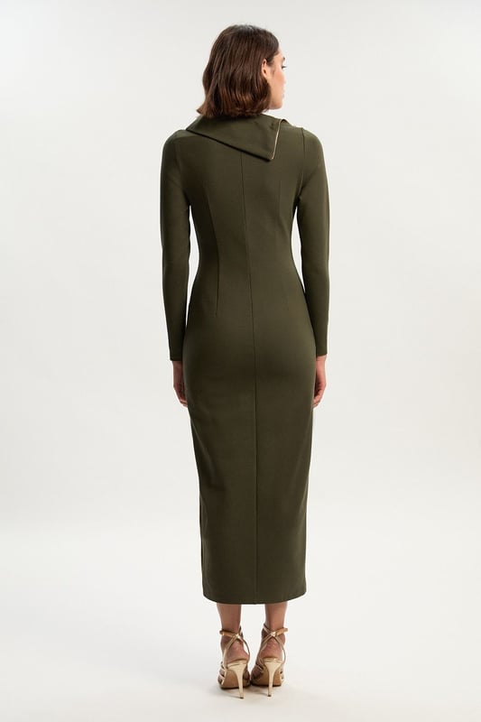 Ponte Envelope Neck Dress With Zip Split Detail Ponte Envelope Neck Dress With Zip Split Detail
