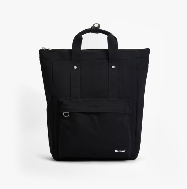 Barbour Olivia Womens Backpack Black This lightweight women's backpack features adjustable straps, a padded laptop sleeve, and a cotton exterior, ideal for casual use and daily organization
