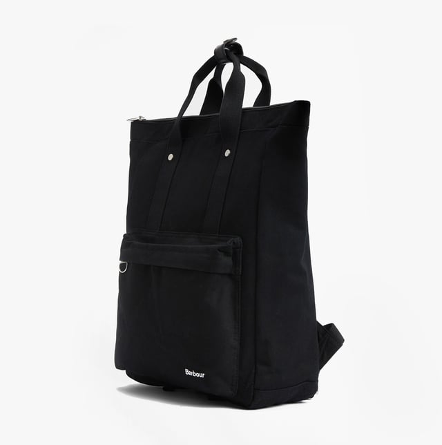 Barbour Olivia Womens Backpack Black This lightweight women's backpack features adjustable straps, a padded laptop sleeve, and a cotton exterior, ideal for casual use and daily organization