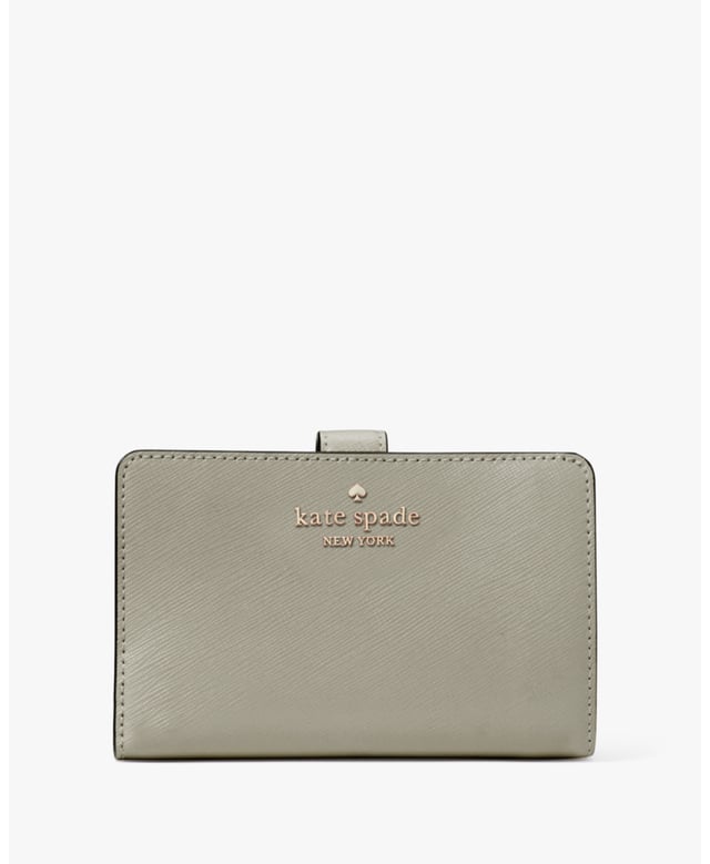 This Medium Wallet Holds All Your Credit Cards, Bills, Loose Change, I.D., Receipts, Tickets…And It Won't Take Up All The Space In Your Bag., Madison Saffiano Leather Medium Compact Bifold Wallet, Metal Pinmount Logo, 9 Cc Slots, Id Window, 2 Slip Pockets, 1 Bill Slot, L-Zip Coin Compartment,  Length: 3.00 Cm,  Width: 14.00 Cm,  Height: 9.00 Cm