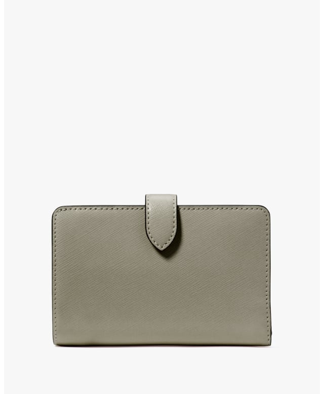 This Medium Wallet Holds All Your Credit Cards, Bills, Loose Change, I.D., Receipts, Tickets…And It Won't Take Up All The Space In Your Bag., Madison Saffiano Leather Medium Compact Bifold Wallet, Metal Pinmount Logo, 9 Cc Slots, Id Window, 2 Slip Pockets, 1 Bill Slot, L-Zip Coin Compartment,  Length: 3.00 Cm,  Width: 14.00 Cm,  Height: 9.00 Cm