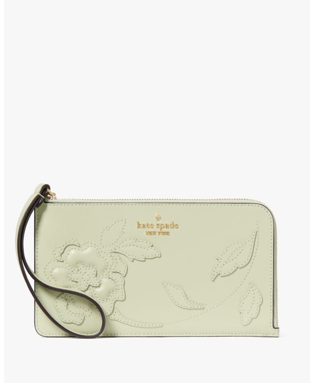 Lucy Floral Applique Medium L-Zip Wristlet, Lucy Forest Blooms Applique Medium L-Zip Wristlet, Fits Largest Iphone, 3 Cc Slots, Back Slip Pocket,  Length: 20.00 Cm,  Height: 12.00 Cm