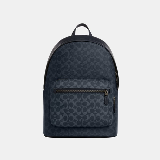 West Backpack in Blocked Signature Canvas Blocking West Backpack in Blocked Signature Canvas Blocking, Inside zip, cell phone and multifunction pockets, Outside zip pocket, Length: 32.00 cm, Width: 15.00 cm, Height: 42.50 cm