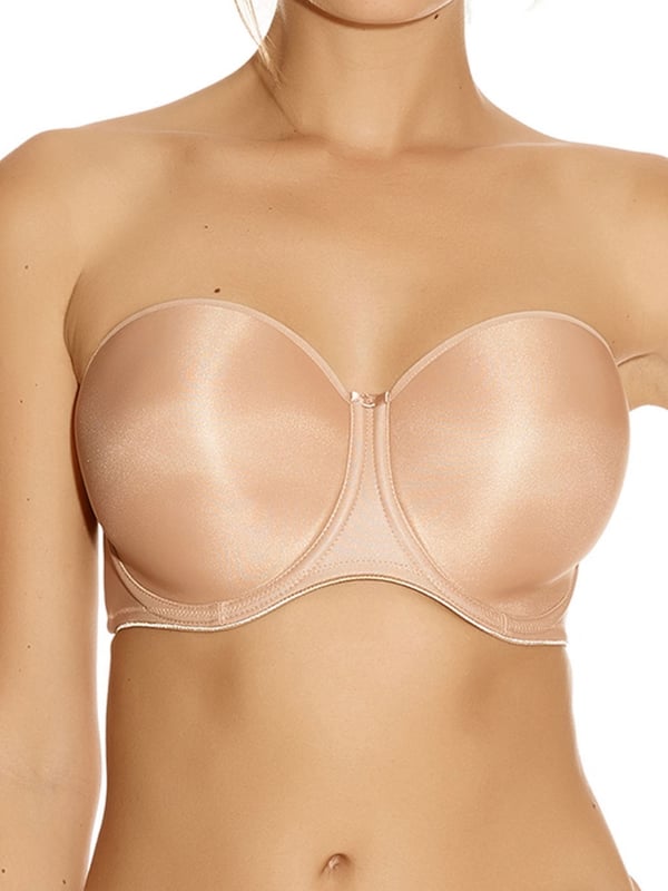 Fantasie Smoothing Moulded Strapless Bra in Nude. With gripper elastic, medium coverage and adjustable straps. Product is made of 8% Nylon/Polyamide, 6% Cotton, 2% Elastane, 51% Polyester, 33% Polyurethane and is hand-wash only.