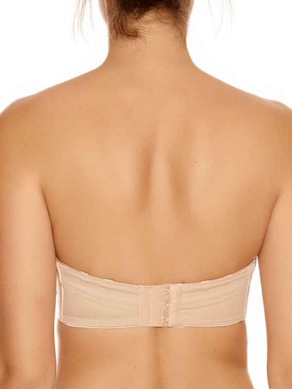 Fantasie Smoothing Moulded Strapless Bra in Nude. With gripper elastic, medium coverage and adjustable straps. Product is made of 8% Nylon/Polyamide, 6% Cotton, 2% Elastane, 51% Polyester, 33% Polyurethane and is hand-wash only.
