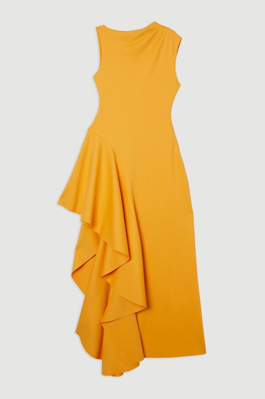 chinese dress ladies Karen Millen Orange Premium Stretch Crepe Jersey Plunge Neck Maxi Dress UK  XS main image 0