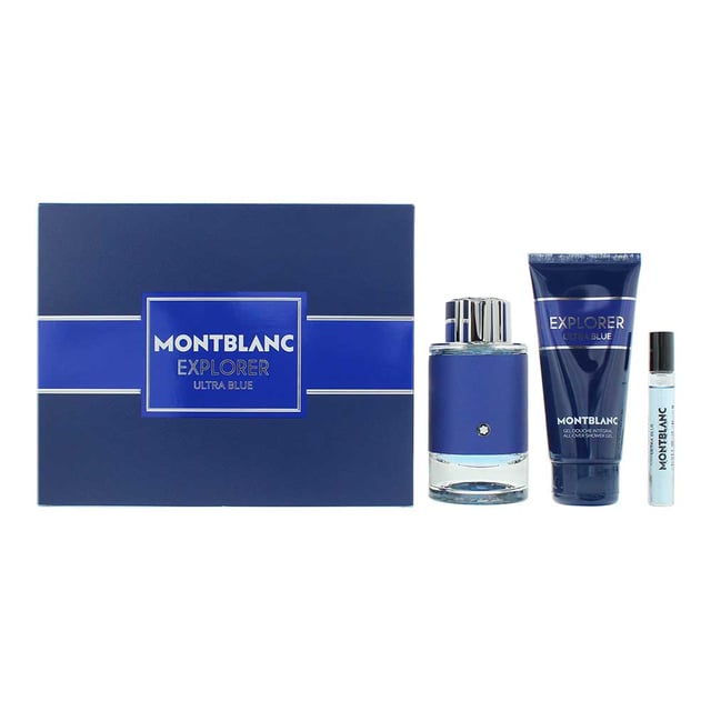 Embark on a journey of freshness and sophistication with the Montblanc Explorer Ultra Blue Gift Set, a fragrance collection inspired by the spirit of adventure and the magnetic beauty of nature’s most captivating element: water. This refined trio is designed for the modern explorer who is drawn to the sea, the sky, and boundless horizons.

At the heart of this set is Explorer Ultra Blue Eau de Parfum, a bold and invigorating scent that captures the essence of aquatic freedom blended with earthy strength. The travel spray allows for on-the-go freshness, while the fragranced shower gel sets the tone with a cleansing and uplifting ritual.

Top Notes: Sicilian bergamot, pink pepper, exotic fruits 
Heart Notes: Marine accord, ambergris 
Base Notes: Indonesian patchouli, leather, woody accords 

How to Apply

Shower Gel: Begin your day by applying the Ultra Blue shower gel onto damp skin. Lather and rinse thoroughly to leave a subtle base of fragrance.

Eau de Parfum: After drying, spray the Eau de Parfum onto pulse points—such as the wrists, neck, and chest—holding the bottle 5–10 cm away from the skin. Let it air dry without rubbing to maintain the integrity of the scent.

Travel Spray: Use the portable 7.5 ml spray for touch-ups throughout the day to refresh and re-energize your scent.

Perfect For

A thoughtful gift for any fragrance lover

Daily wear for men who appreciate fresh, aquatic, and refined scents

Summer and spring seasons, or any time you want to feel effortlessly invigorated

Montblanc Explorer Ultra Blue is more than a fragrance. It's a call to discover, to journey, and to embrace the freedom of the open world, with elegance and confidence.