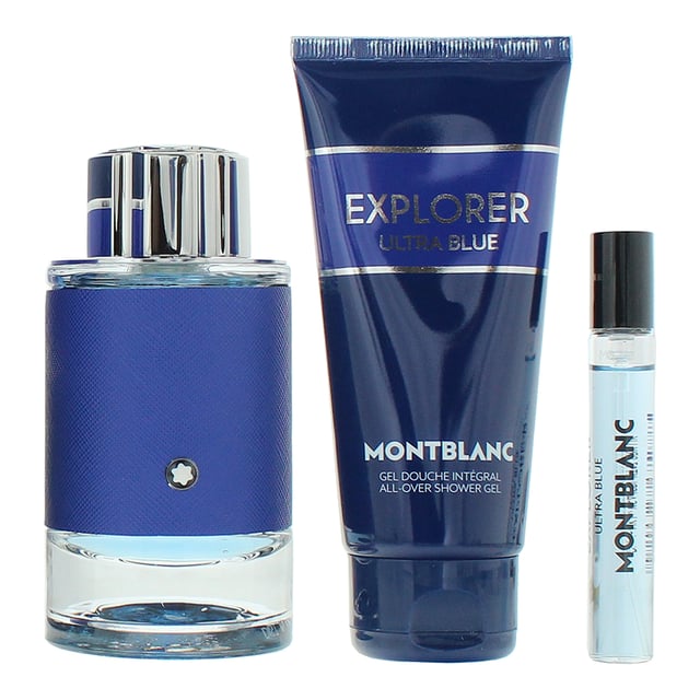 Embark on a journey of freshness and sophistication with the Montblanc Explorer Ultra Blue Gift Set, a fragrance collection inspired by the spirit of adventure and the magnetic beauty of nature’s most captivating element: water. This refined trio is designed for the modern explorer who is drawn to the sea, the sky, and boundless horizons.

At the heart of this set is Explorer Ultra Blue Eau de Parfum, a bold and invigorating scent that captures the essence of aquatic freedom blended with earthy strength. The travel spray allows for on-the-go freshness, while the fragranced shower gel sets the tone with a cleansing and uplifting ritual.

Top Notes: Sicilian bergamot, pink pepper, exotic fruits 
Heart Notes: Marine accord, ambergris 
Base Notes: Indonesian patchouli, leather, woody accords 

How to Apply

Shower Gel: Begin your day by applying the Ultra Blue shower gel onto damp skin. Lather and rinse thoroughly to leave a subtle base of fragrance.

Eau de Parfum: After drying, spray the Eau de Parfum onto pulse points—such as the wrists, neck, and chest—holding the bottle 5–10 cm away from the skin. Let it air dry without rubbing to maintain the integrity of the scent.

Travel Spray: Use the portable 7.5 ml spray for touch-ups throughout the day to refresh and re-energize your scent.

Perfect For

A thoughtful gift for any fragrance lover

Daily wear for men who appreciate fresh, aquatic, and refined scents

Summer and spring seasons, or any time you want to feel effortlessly invigorated

Montblanc Explorer Ultra Blue is more than a fragrance. It's a call to discover, to journey, and to embrace the freedom of the open world, with elegance and confidence.