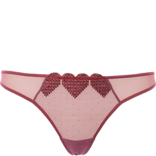 85% Nylon &amp; 15% Elastane. Heart embroidered cheeky briefs by Fleur Du Mal. Features include semi-sheer panels and embroidery in a stretch design