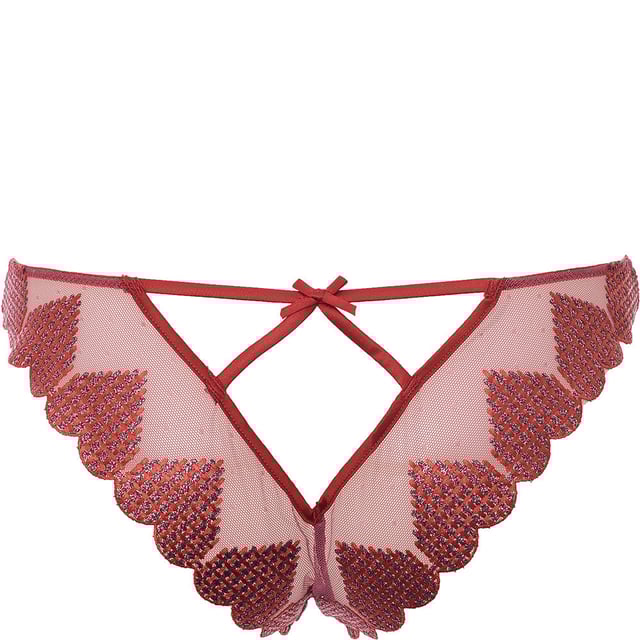 85% Nylon &amp; 15% Elastane. Heart embroidered cheeky briefs by Fleur Du Mal. Features include semi-sheer panels and embroidery in a stretch design