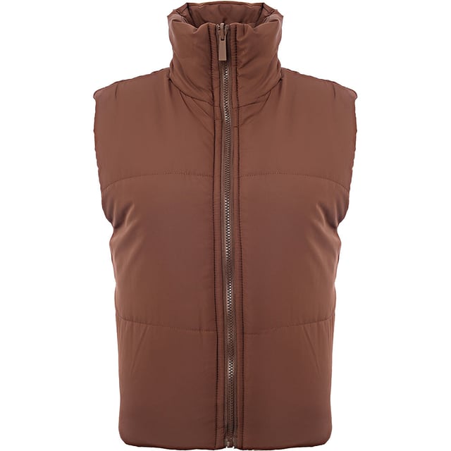 Threadbare Womens Brown Giraffe Padded Gilet Main: 100% Polyester. The Threadbare Giraffe padded gilet is a stylish addition to any wardrobe, perfect for those chilly days when you need an extra layer of warmth. Its sleeveless design and high collar make it a versatile piece that can be worn over a sweater or under a coat, while the zip fastening and side pockets add practicality and convenience. Made from 100% polyester, it's not only fashionable but also durable and easy to care for. Whether you're out for a walk in the countryside or running errands in the city, this chocolate brown gilet will keep you cozy and chic.