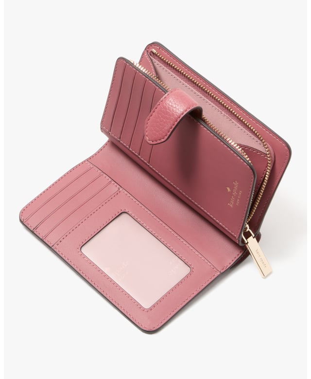 This Medium Wallet Holds All Your Credit Cards, Bills, Loose Change, I.D., Receipts, Tickets…And It Won't Take Up All The Space In Your Bag., Lena Pebbled Leather Medium Compact Bifold Wallet, 9 Credit Card Slots, Id Window, 2 Slip Pockets, 1 Bill Slot, L-Zip Coin Compartment,  Length: 14.00 Cm,  Width: 9.00 Cm,  Height: 14.00 Cm