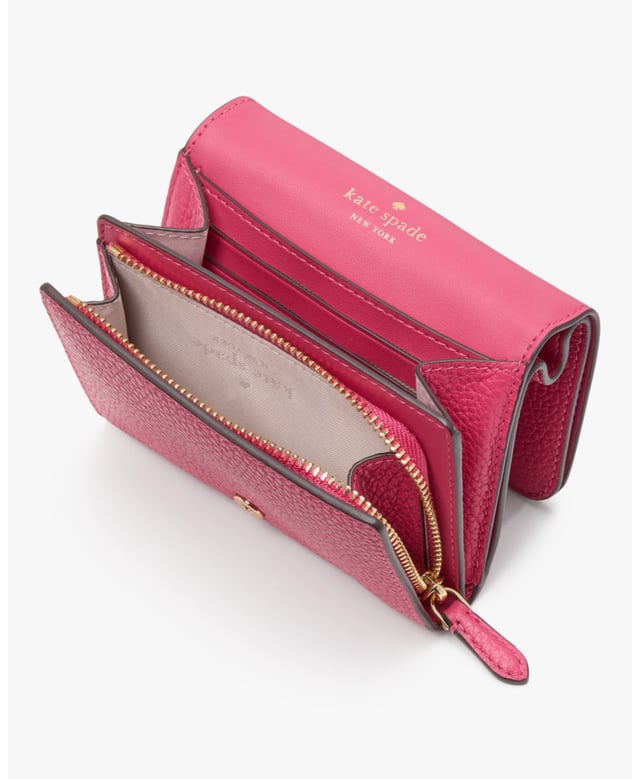 Don't Let The Size Deceive You: Our Small Wallets Have Room For All Your Credit Cards And Cash. Plus, You Can Fit It In Your Tiny Bag., Kayla Pebbled Leather Small L-Zip Wallet, Metal Spade Logo, Zip Compartment, 1 Bill Slot, 5 Cc Slots,  Length: 11.00 Cm,  Width: 11.30 Cm,  Height: 9.10 Cm