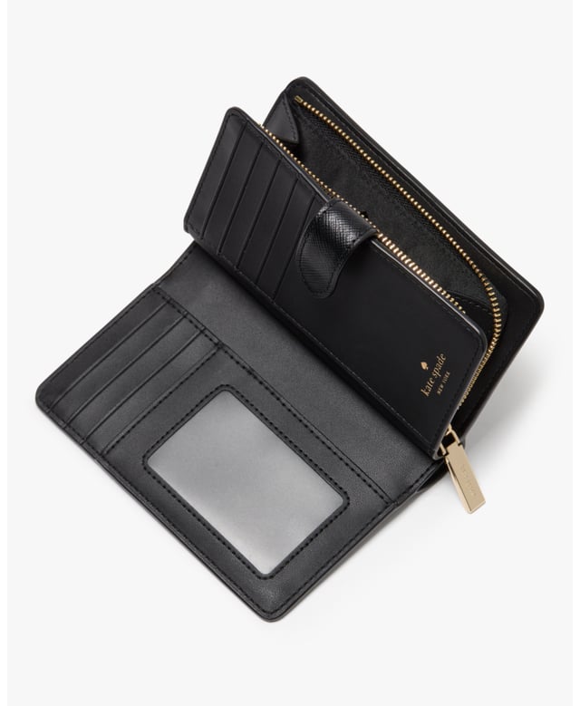 Madison Floral Applique Medium Bifold Wallet, Madison Forest Blooms Applique Medium Compact Bifold Wallet, 9 Cc Slots, Id Window, 2 Slip Pockets, 1 Bill Slot, L-Zip Coin Compartment,  Length: 14.00 Cm,  Width: 3.00 Cm,  Height: 9.00 Cm