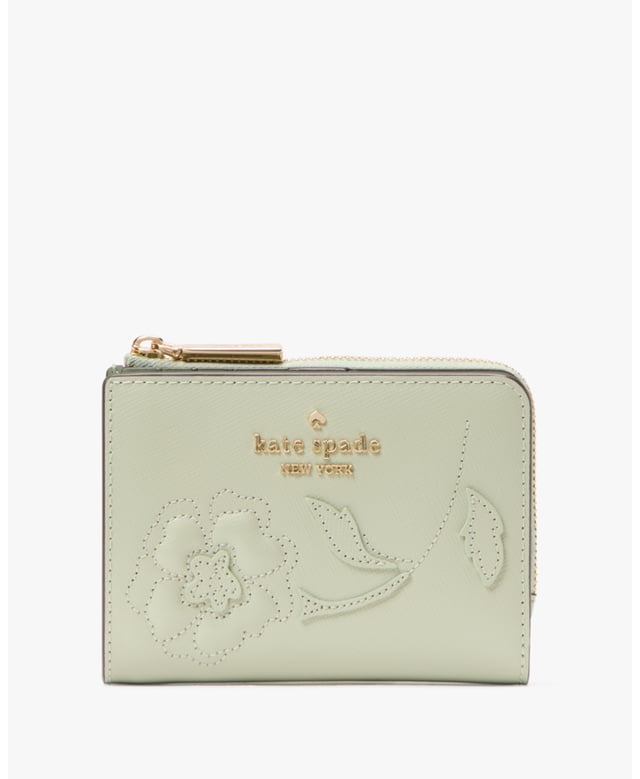 Madison Floral Applique Small L Zip Wallet, Madison Forest Blooms Applique Small L-Zip Wallet, 6 Cc Slots, 2 Slip Pockets, 1 Bill Slot, L-Zip Coin Compartment, Back Slip Pocket,  Length: 12.00 Cm,  Height: 10.00 Cm