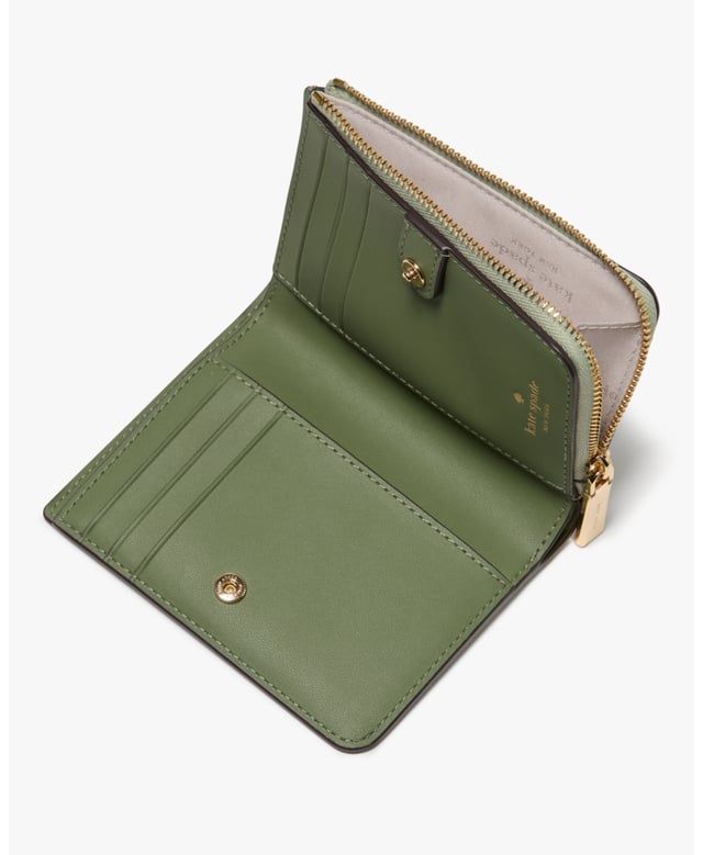 Madison Floral Applique Small L Zip Wallet, Madison Forest Blooms Applique Small L-Zip Wallet, 6 Cc Slots, 2 Slip Pockets, 1 Bill Slot, L-Zip Coin Compartment, Back Slip Pocket,  Length: 12.00 Cm,  Height: 10.00 Cm