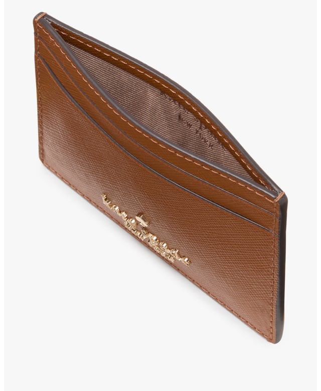 Here's A Place To Stash Concert Tickets, Photographs, Secret Love Notes...Oh, And Credit Cards Of Course., Madison Saffiano Leather Small Slim Card Holder, Metal Pinmount With Spade, 4 Cc Slots, Open Middle Compartment,  Length: 1.00 Cm,  Width: 7.50 Cm,  Height: 10.00 Cm