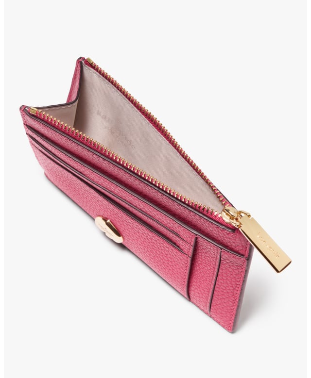 Here's A Place To Stash Concert Tickets, Photographs, Secret Love Notes...Oh, And Credit Cards Of Course., Kayla Pebbled Leather Large Slim Card Holder, 8 Cc Slots, 2 Slip Pockets, Zip Compartment,  Length: 13.00 Cm,  Height: 9.00 Cm