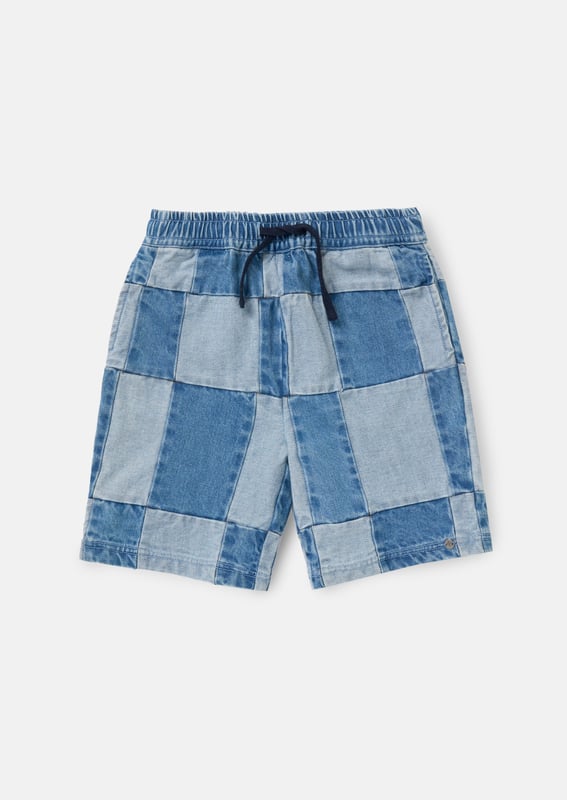 Our light and medium denim patchwork design adds a playful look to the classic denim shorts creating a unique addition to their wardrobe. Wear with anything from polos to tees. A summer style essential!.