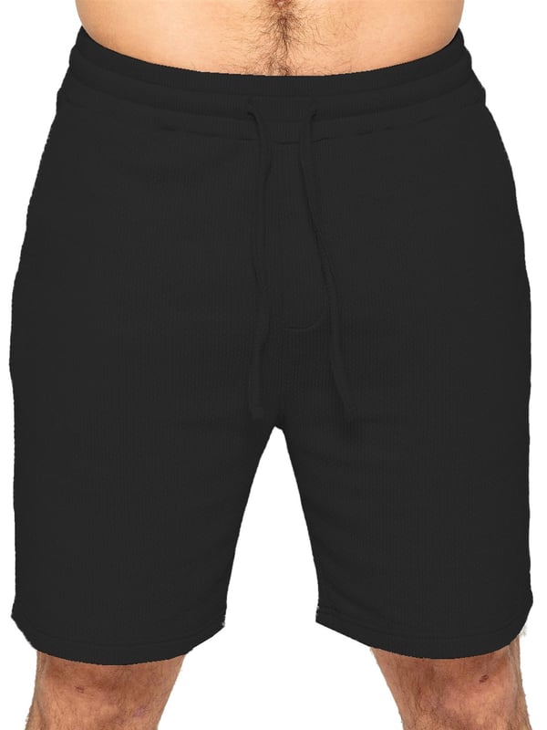 Enzo | 2 Pack Mens Textured Summer Shorts - BLK/CLAY Experience ultimate comfort and style with our textured shorts. The elasticated waistband allows for a perfect fit with an adjustable drawstring. Convenient side pockets add functionality. Made with premium fabric for a luxurious feel. Pack of 2. (13)