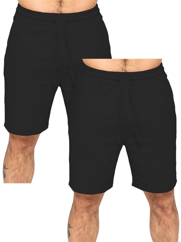 Enzo | 2 Pack Mens Textured Summer Shorts - BLACK Experience ultimate comfort and style with our textured shorts. The elasticated waistband allows for a perfect fit with an adjustable drawstring. Convenient side pockets add functionality. Made with premium fabric for a luxurious feel. Pack of 2. (13)