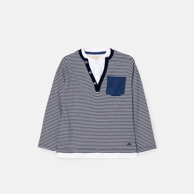 It's all about layering and with our henley shirt we layer up for you. This handsome stripe tee with contrast chest pocket and mock shirt detail is the perfect transitional top.