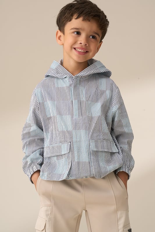Earn your stripes! This hooded shirt features standout  -and-white stripes in a versatile. laid-back shape. Perfect for layering or wearing solo. it’s a cool and comfortable choice for any summer occasion.