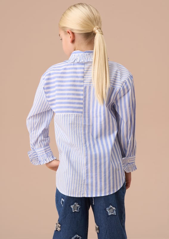 Classic. smart and casual - this cotton shirt can really do it all! Featuring mix and match stripes with a pretty frill collar detail. we've re-mixed the stripe shirt A&R style!.