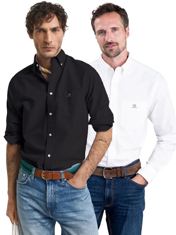 Enzo | 2 Pack Mens Regular Fit Oxford Shirt - Black & White Introducing Enzo Milano Men's Shirts: the epitome of luxury. Impeccably crafted with lightweight, breathable cotton, these Regular Fit shirts feature a sophisticated Button-Down Collar and Long Sleeves for a timeless look. Each shirt is adorned with the Enzo Milano Logo, embroidered on the chest for a touch of exclusivity