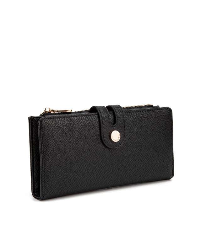 Diana&Co Billetera Mujer Cartera de mujer. El cierre es con botón magnético. Los bolsillos internos son tarjeteros y porta billetes. Los bolsillos externos están ausentes. Falta la correa para el hombro. Falta el mango. Hay un compartimento interno. El material exterior es Cuero Vegano/Pu. Internamente no está forrado. Medidas: 9,5x19x3 cm. Producto de moda