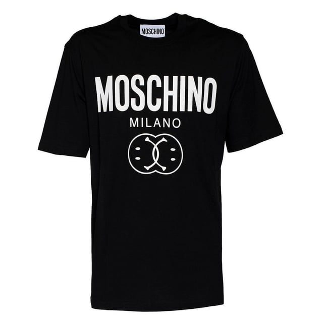 Elevate your casual wardrobe with the Moschino Bold Double Smiley Logo Black T-Shirt. Crafted from premium fabric, this tee offers exceptional comfort and durability for everyday wear. Its striking double smiley logo boldly expresses your playful style while maintaining a sleek, modern look. Perfect for pairing with jeans or layering under jackets, this versatile black t-shirt adds a touch of designer flair to any outfit. Make a confident statement effortlessly with Moschino's iconic design that blends fun and fashion seamlessly. Made in Portugal, 100% Cotton