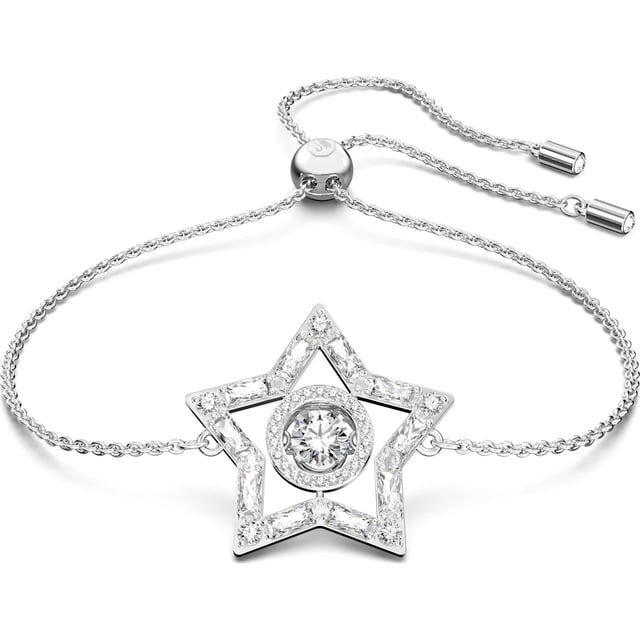 Der ikonische Stern ist das zentrale Motiv dieses zarten Armbands, das vom Zauber österreichischer Landschaften inspiriert ist. Das letzte Detail des Dancing Stone macht dieses Stück zu einer modernen Interpretation eines reichen Schmuckerbes. Tragen Sie es allein oder mit den passenden Ohrringen und Anhängern der Stella-Familie. Dieses Armband ist Teil der Stella-Familie, die von Kreativdirektorin Giovanna Engelbert für Collection II entworfen wurde.\n Maßnahmen: Länge: 24 cm\n Perle: 2,4 cm\n Komposition: Material: Rhodiniert, Zirkonia\n Pflege:\nVermeiden Sie den Kontakt mit Cremes, Parfüms und Reinigungsmitteln, die das Produkt beschädigen könnten. Um den Glanz zu erhalten, empfehlen wir Ihnen, es nur mit einem weichen Tuch zu reinigen.