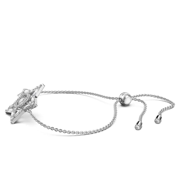 Der ikonische Stern ist das zentrale Motiv dieses zarten Armbands, das vom Zauber österreichischer Landschaften inspiriert ist. Das letzte Detail des Dancing Stone macht dieses Stück zu einer modernen Interpretation eines reichen Schmuckerbes. Tragen Sie es allein oder mit den passenden Ohrringen und Anhängern der Stella-Familie. Dieses Armband ist Teil der Stella-Familie, die von Kreativdirektorin Giovanna Engelbert für Collection II entworfen wurde.\n Maßnahmen: Länge: 24 cm\n Perle: 2,4 cm\n Komposition: Material: Rhodiniert, Zirkonia\n Pflege:\nVermeiden Sie den Kontakt mit Cremes, Parfüms und Reinigungsmitteln, die das Produkt beschädigen könnten. Um den Glanz zu erhalten, empfehlen wir Ihnen, es nur mit einem weichen Tuch zu reinigen.