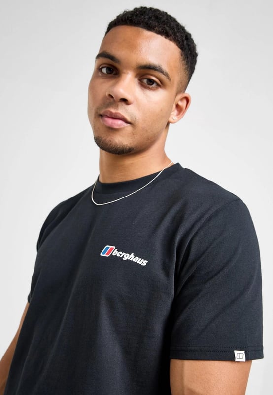 Berghaus Men's Mountain Coordinates T-Shirt in a Black colourway. - - . This tee is cut from soft, durable cotton for total comfort. - - .  It features and ribbed crew neckline and short sleeves for a classic cut and is finished up with a mountain graphic on the back and Berghaus branding on the chest. - - .  model is 6'1" with a 39" chest and wears size M.