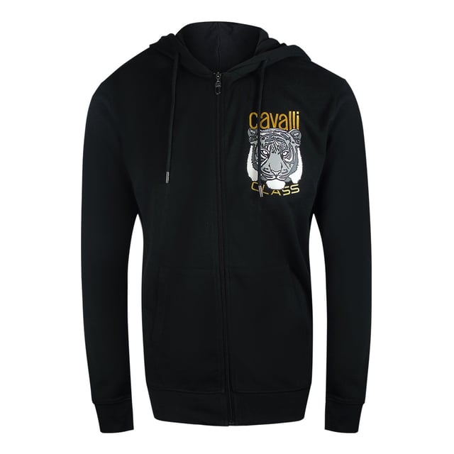Cavalli Class Bold Tiger Graphic Logo Zwarte Hoodie Met Ritssluiting Ervaar een gedurfde stijl en comfort met de Cavalli Class Bold Tiger Graphic Logo zwarte hoodie met rits. Deze herensweater met rits is gemaakt van 100% katoen en voelt zacht en ademend aan, perfect voor dagelijks gebruik. Met een opvallende tijgerprint en het iconische Cavalli Class-logo voegt hij een stoere touch toe aan je casual garderobe. Deze hoodie is gemaakt in Bangladesh met aandacht voor kwaliteit en combineert duurzaamheid met een eigentijds design. Of je hem nu als laagje draagt of alleen, hij is een onmisbaar kledingstuk voor iedereen die moeiteloos wil opvallen. Verrijk je look met deze onderscheidende en comfortabele hoodie met rits