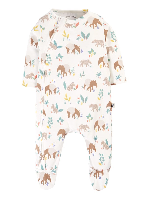 Footed babygrow with kimono style front opening for easy dressing. Features integral fold-back scratch mitts (up to 12M) and centre front popper fastening with helpful guide popper.GOTS Organic Certified by Soil Association Certification Licence Number DK22283. Part of the Frugi circular Recycle Me! Range, this garment can be recycled once it comes to the end of it's usable life