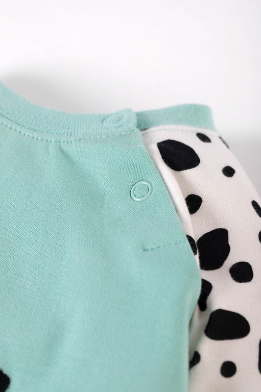 Raglan pyjama top with character applique and co-ordinating printed long john. Top front is lined.-	GOTS Organic Certified by Soil Association Certification Licence Number DK22283