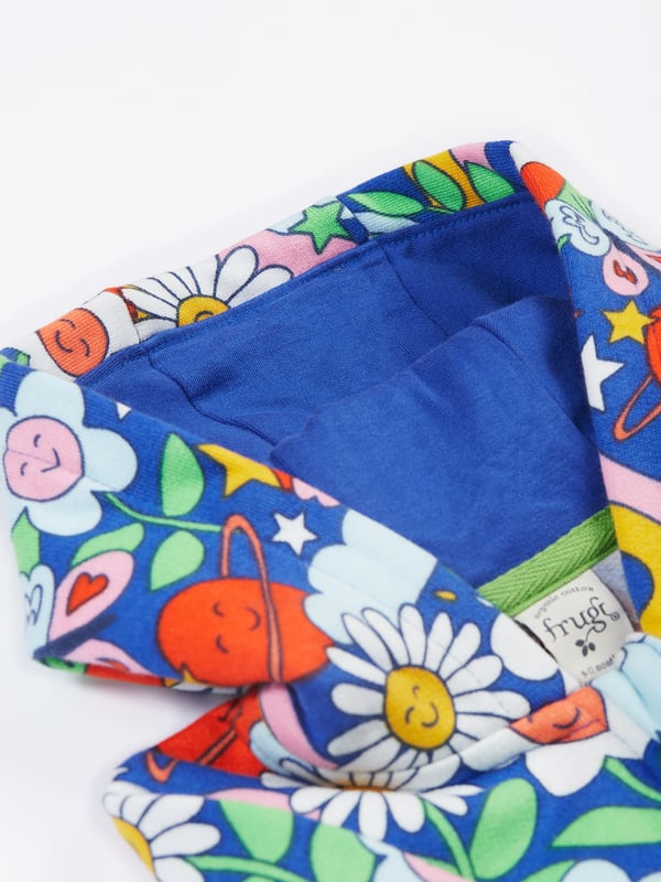 Frugi Girls Snuggle Suit - Multicolour Printed brushback snuggle suit with rib cuffs, jersey lined hood and centre front zip fastening. GOTS Organic Certified by Soil Association Certification Licence Number DK22283. Part of the Frugi circular Recycle Me! Range, this garment can be recycled once it comes to the end of it's usable life.